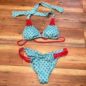 Shia and Red Polka Dot Bikini Set in size Small